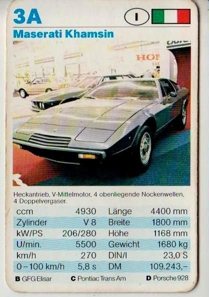C312 autokaartje 3a maserati khamsin, Ophalen of Verzenden, Zo goed als nieuw, Auto's