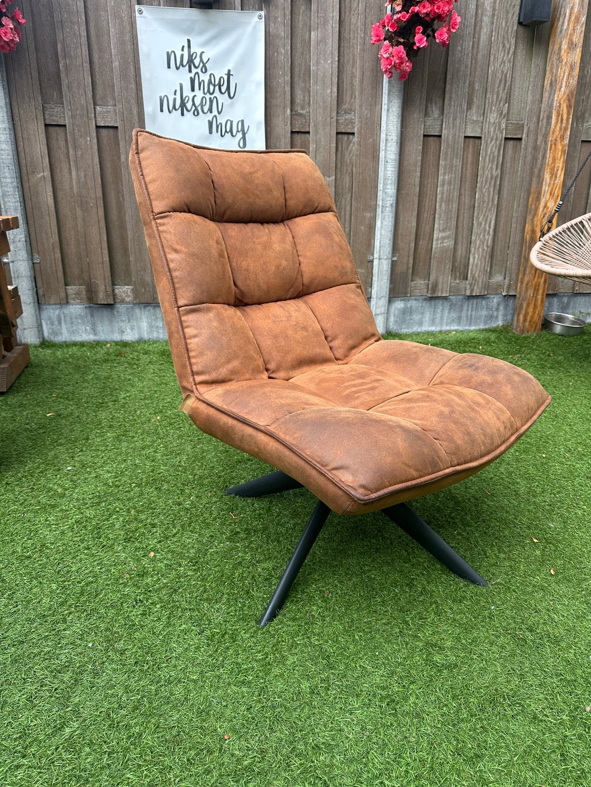 WOOOD fauteuil Jouke cognac leerlook polyester draaibaar, Ophalen, Zo goed als nieuw, Stof, 75 tot 100 cm