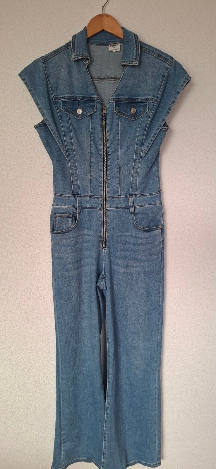 Spijker jumpsuit Denim Life XL/42  Retro wijde pijp kapmouw, Kleding | Dames, Jumpsuits, Ophalen of Verzenden, Zo goed als nieuw