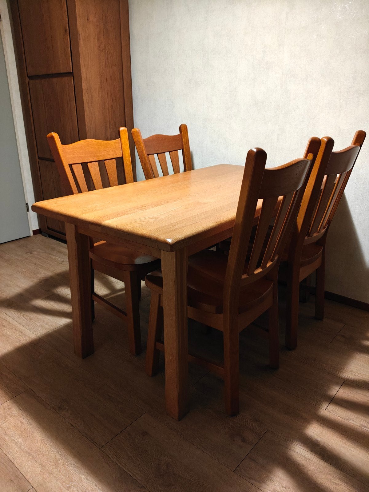 Vintage uitschuifbare massief eiken eettafel, Ophalen, Gebruikt, Vintage, 4 tot 6 stoelen