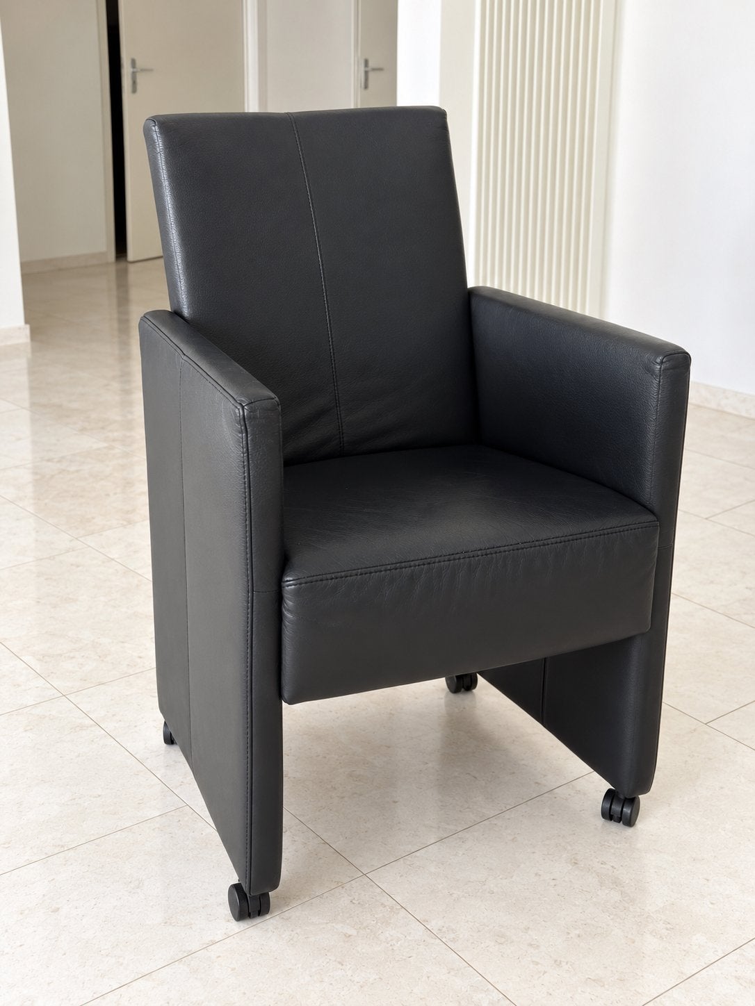 4x luxe zwarte lederen eetkamerstoelen – Fromatelli, Ophalen, Zwart, Leer, Zo goed als nieuw