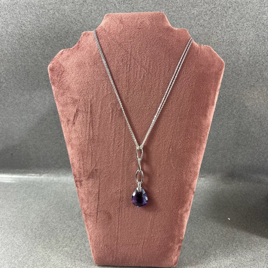 Swarovski ketting met paarse steen | 43cm | 414746, Sieraden, Tassen en Uiterlijk, Kettingen, Ophalen of Verzenden, Gebruikt, Zilver