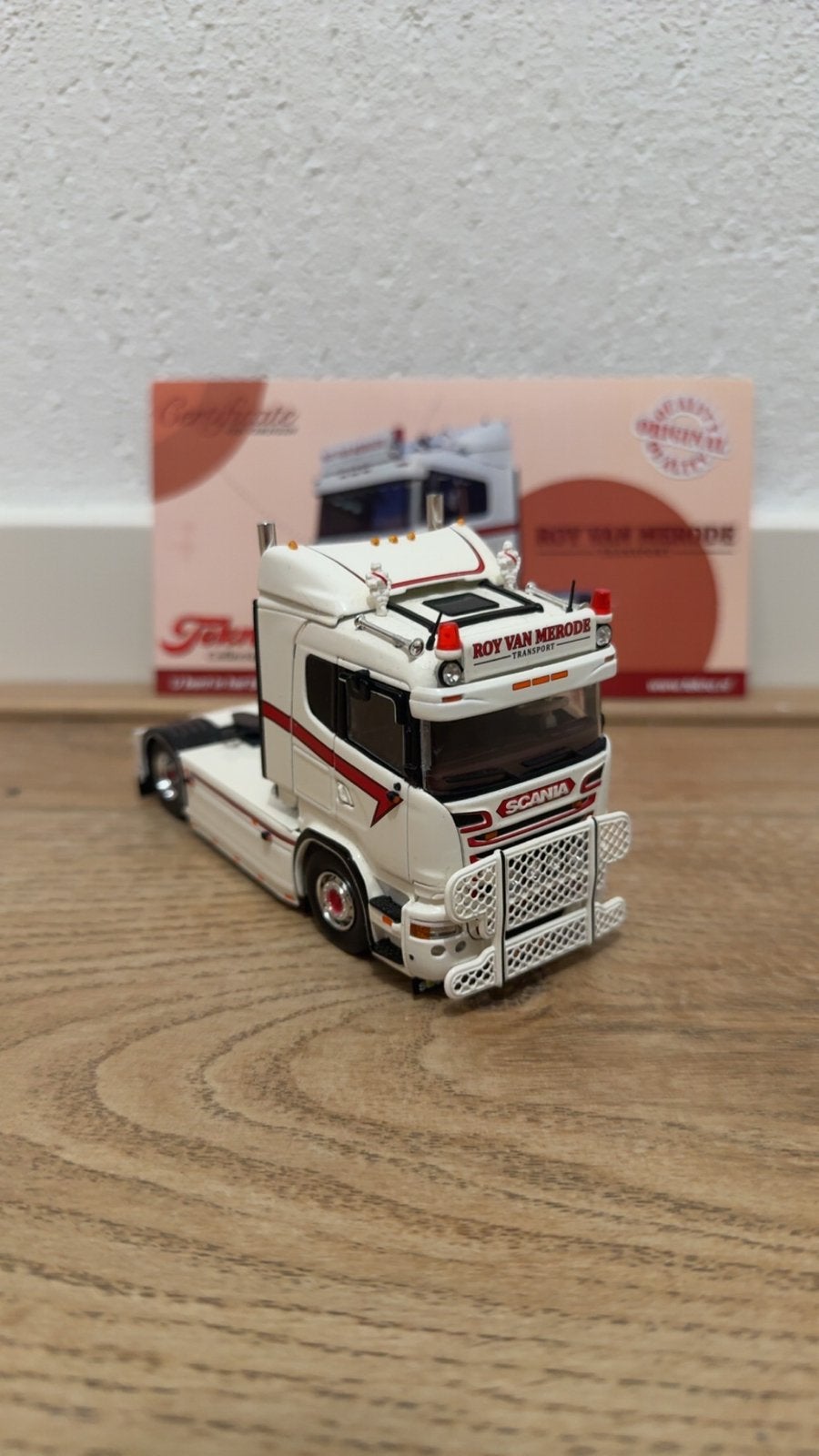 Tekno Roy van Merode Scania, Hobby en Vrije tijd, Modelauto's | 1:50, Ophalen of Verzenden, Zo goed als nieuw, Bus of Vrachtwagen