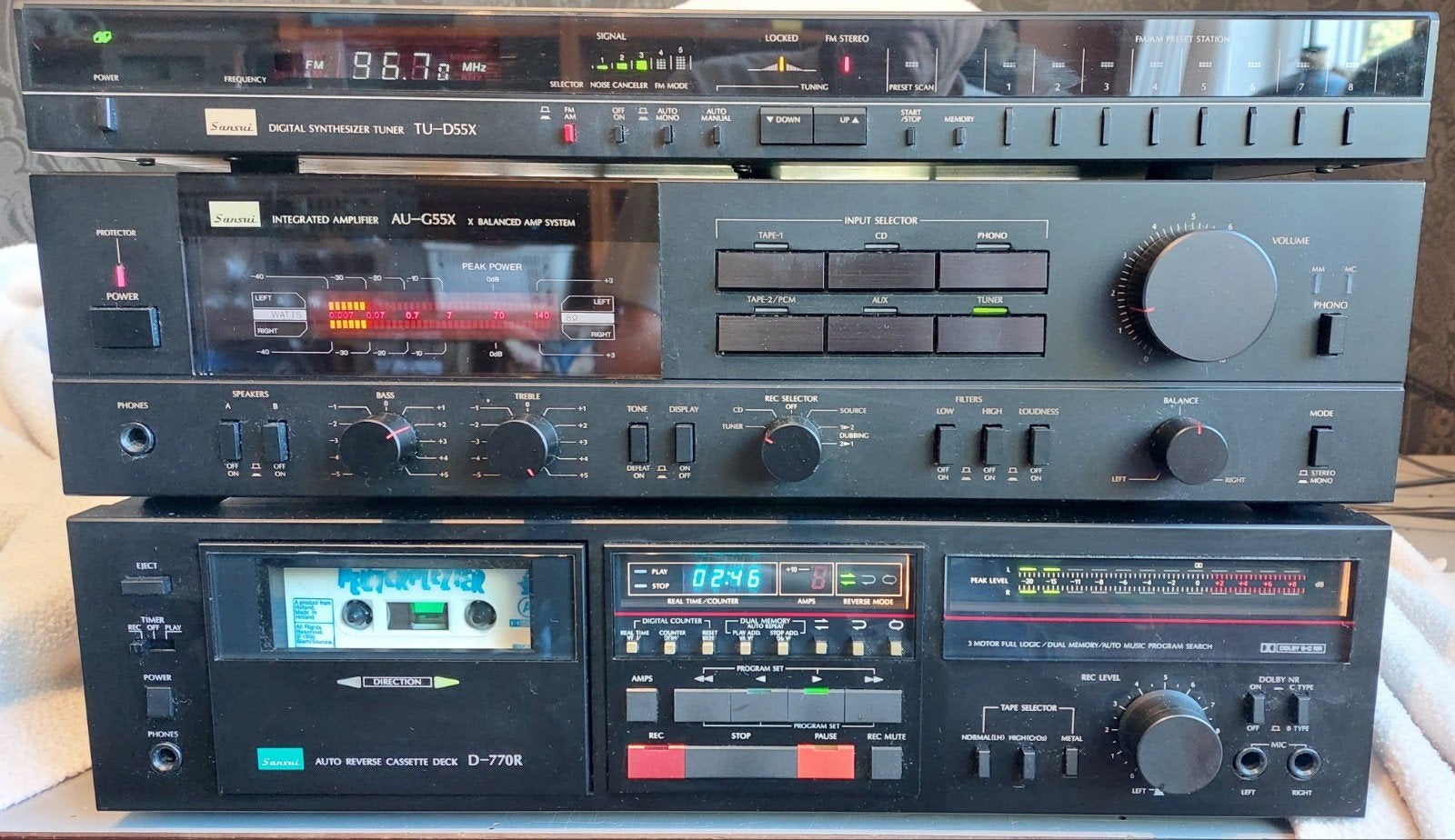 Sansui AU-G55X Versterker, TU-D55X Tuner, D-770R Cass k, Cassettedeck, Losse componenten, Zo goed als nieuw, Ophalen