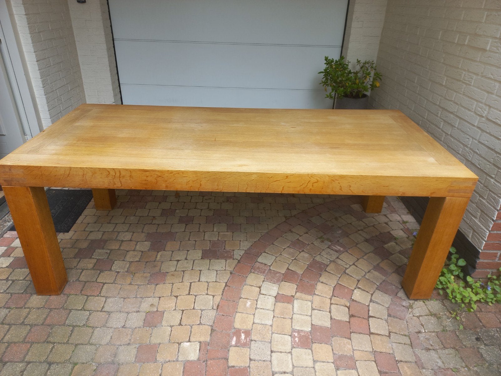 Grote licht eiken eettafel - 220x100x80cm, Ophalen, Gebruikt, Eikenhout, 200 cm of meer