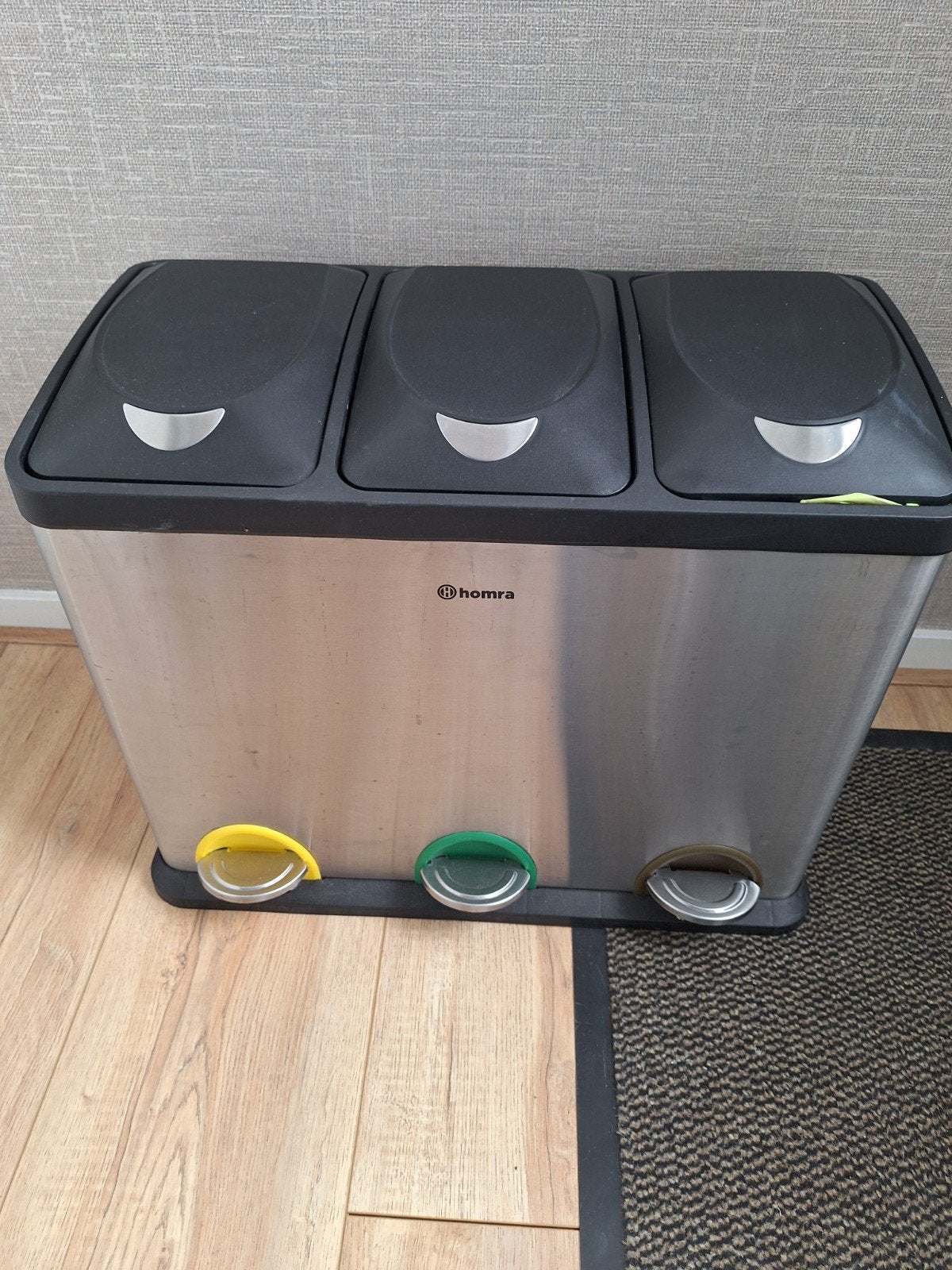 3 vaks prullenbak, Huis en Inrichting, Woonaccessoires | Prullenbakken, 40 liter of meer, Ophalen, Gebruikt, Minder dan 50 cm