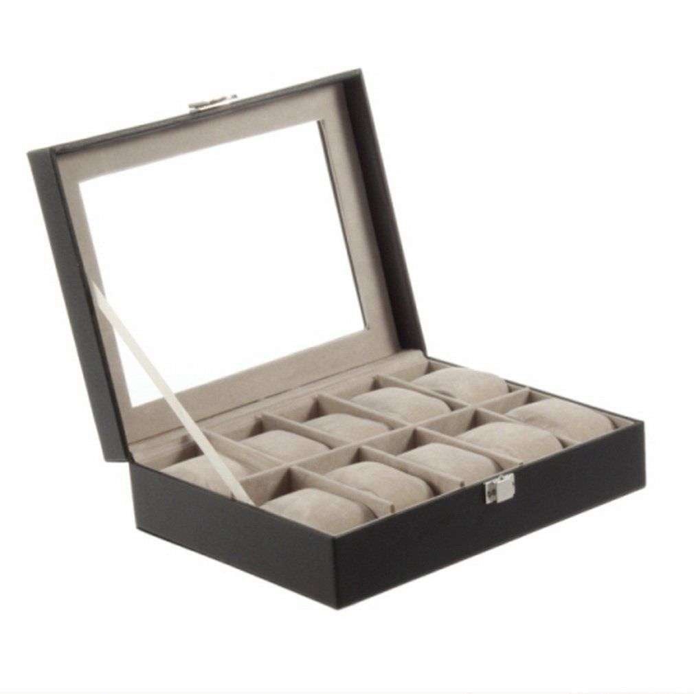 Leren Horlogedoos Voor 10 Horloges / Horloge Doos Opberg Box, Verzenden, Nieuw, Minder dan 50 cm, Minder dan 50 cm