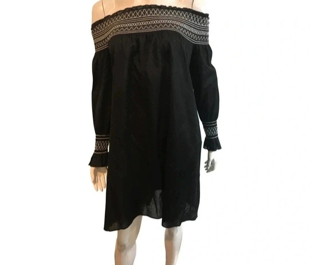 Maje Zwart Wit Gestreepte Off Shoulder Zomerjurk S, Verzenden, Zwart, Maat 36 (S), Boven de knie