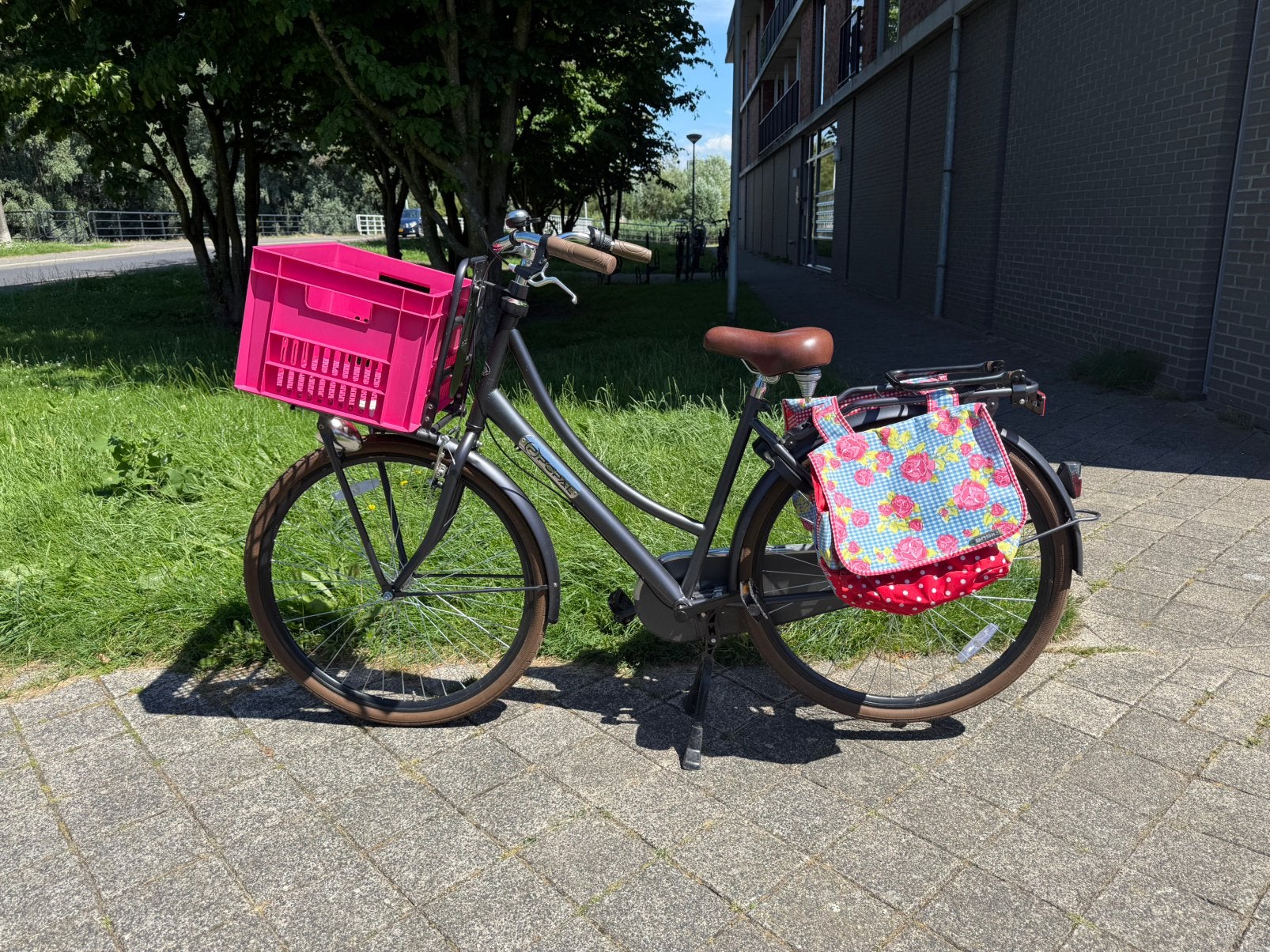 LEUKE POPAL DAMESFIETS + KRAT & FIETSTAS, Ophalen, Gebruikt, 47 tot 50 cm, Versnellingen