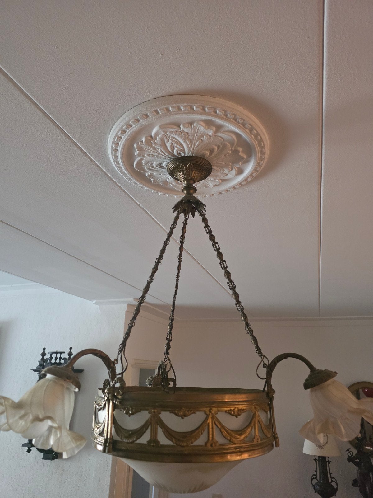 Antieke Empire Stijl Hanglamp - Elegante Plafondlamp, Antiek en Kunst, Antiek | Lampen, Ophalen of Verzenden
