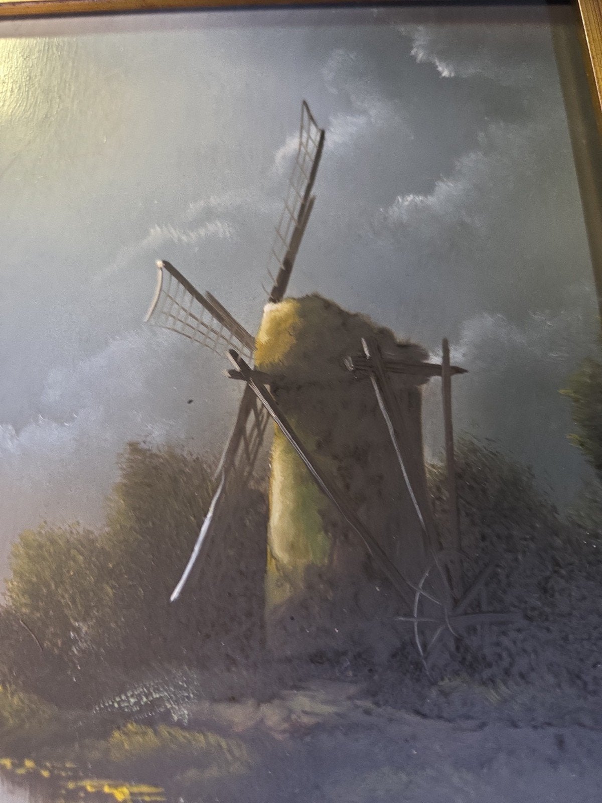 Landschap molen op houten paneel W Schuller, Antiek en Kunst, Ophalen of Verzenden, Landschap