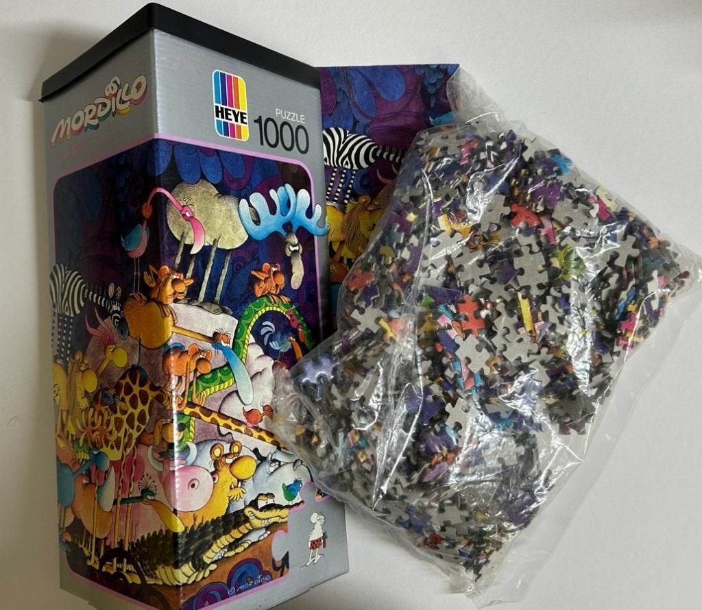 Heye Mordillo fun puzzel legpuzzel TARZAN compleet & poster, Ophalen of Verzenden, 500 t/m 1500 stukjes, Zo goed als nieuw, Legpuzzel