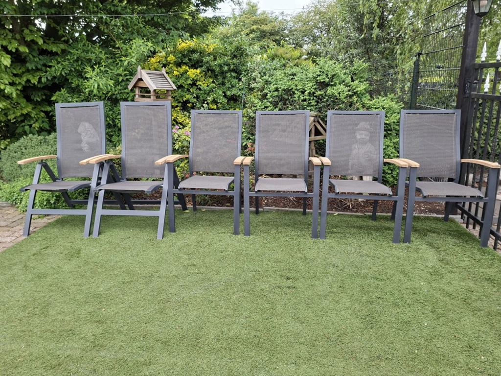 6 supermooie tuinstoelen, Ophalen, Gebruikt, Aluminium, Verstelbaar