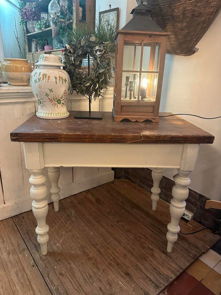 Oude brocante keuken eet tafel wit uitklapbaar, Ophalen