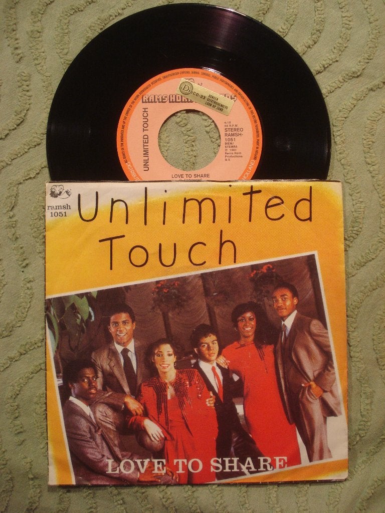 Unlimited Touch 7" Vinyl Single: ‘Love to share’ (NL), Ophalen of Verzenden, Zo goed als nieuw, 7 inch, R&B en Soul