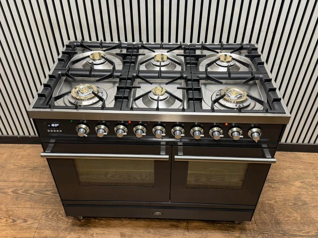 Luxe Boretti 6 Fornuis antraciet dubbele oven 100 cm, Fornello Esperta, Ophalen of Verzenden, Zo goed als nieuw, Energieklasse A of zuiniger