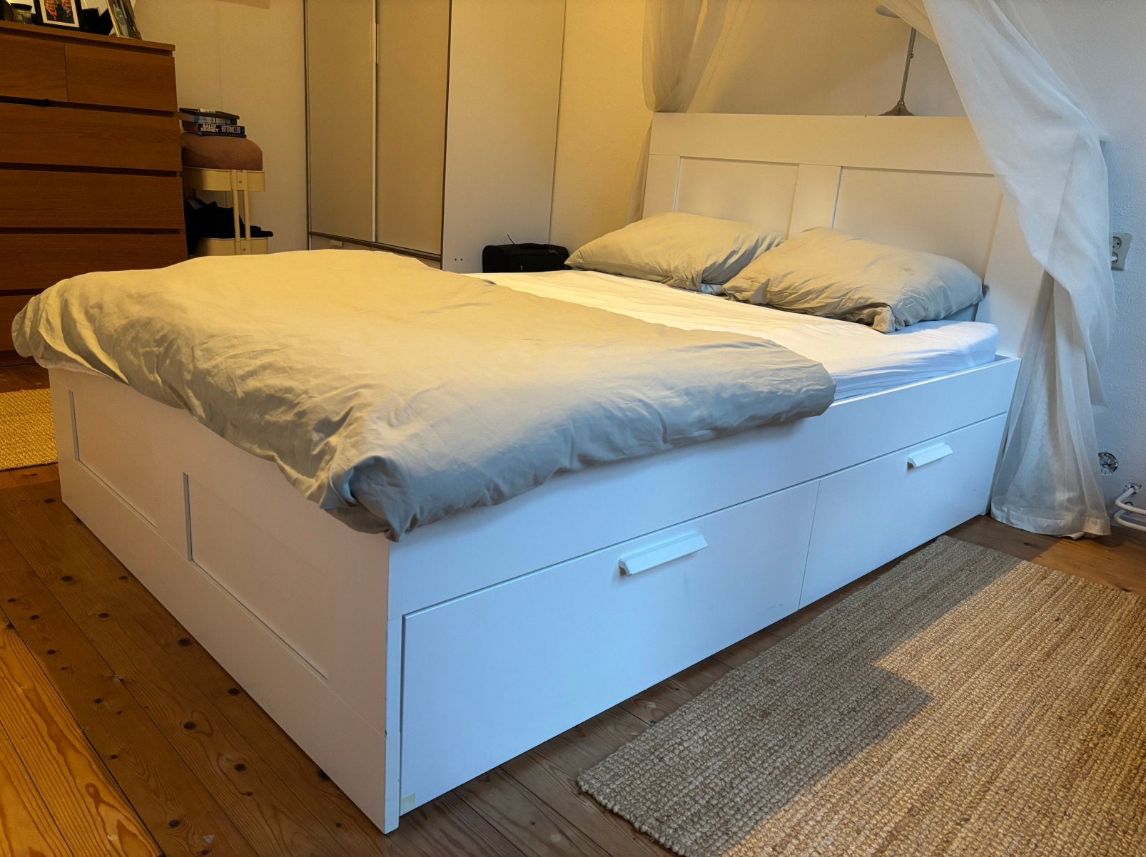 IKEA Brimnes bed 140x200 cm met lades en hoofdeinde, Huis en Inrichting, Ophalen, Gebruikt, Wit, Tweepersoons