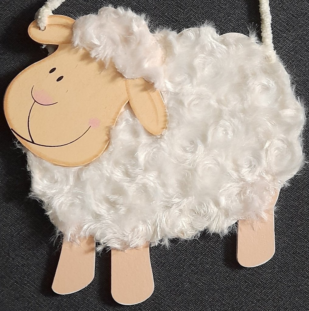 Wanddecoratie houten schaap, Gebruikt, Wandhanger, Hout, Meerkleurig