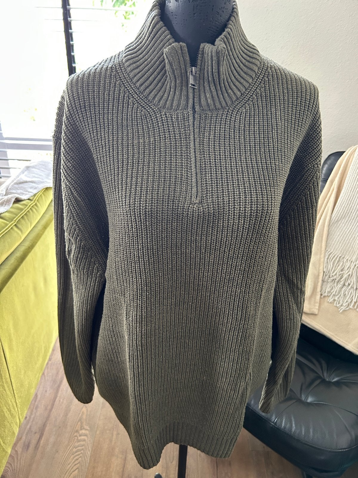 Primark Olijfgroene Schipperstrui met Quarter-Zip XL, Ophalen of Verzenden, Zo goed als nieuw, Overige maten, Groen