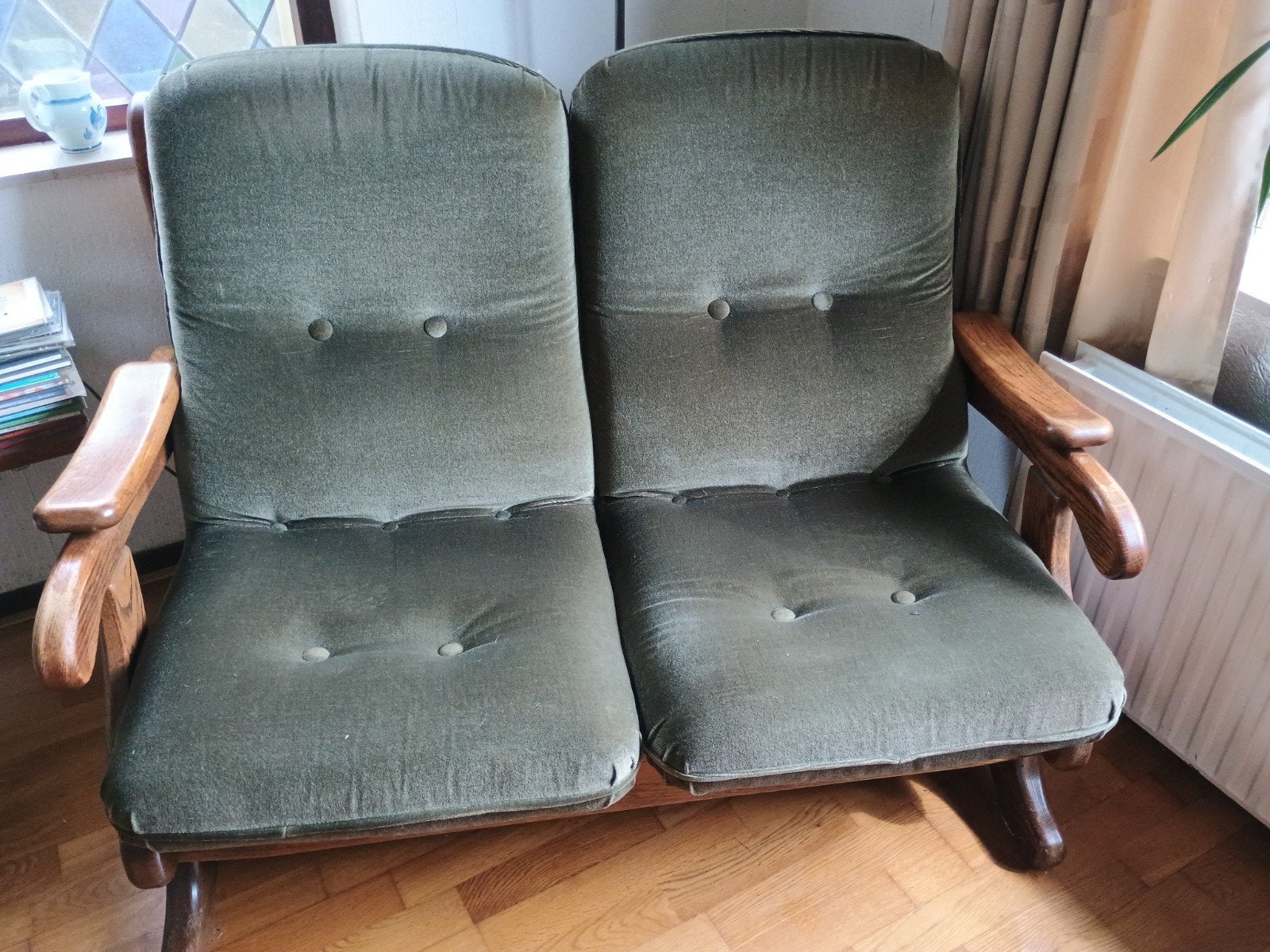 Gratis - Bank met eikenhout - Laatste 4 dagen, Ophalen, Gebruikt, 150 tot 200 cm, Tweepersoons
