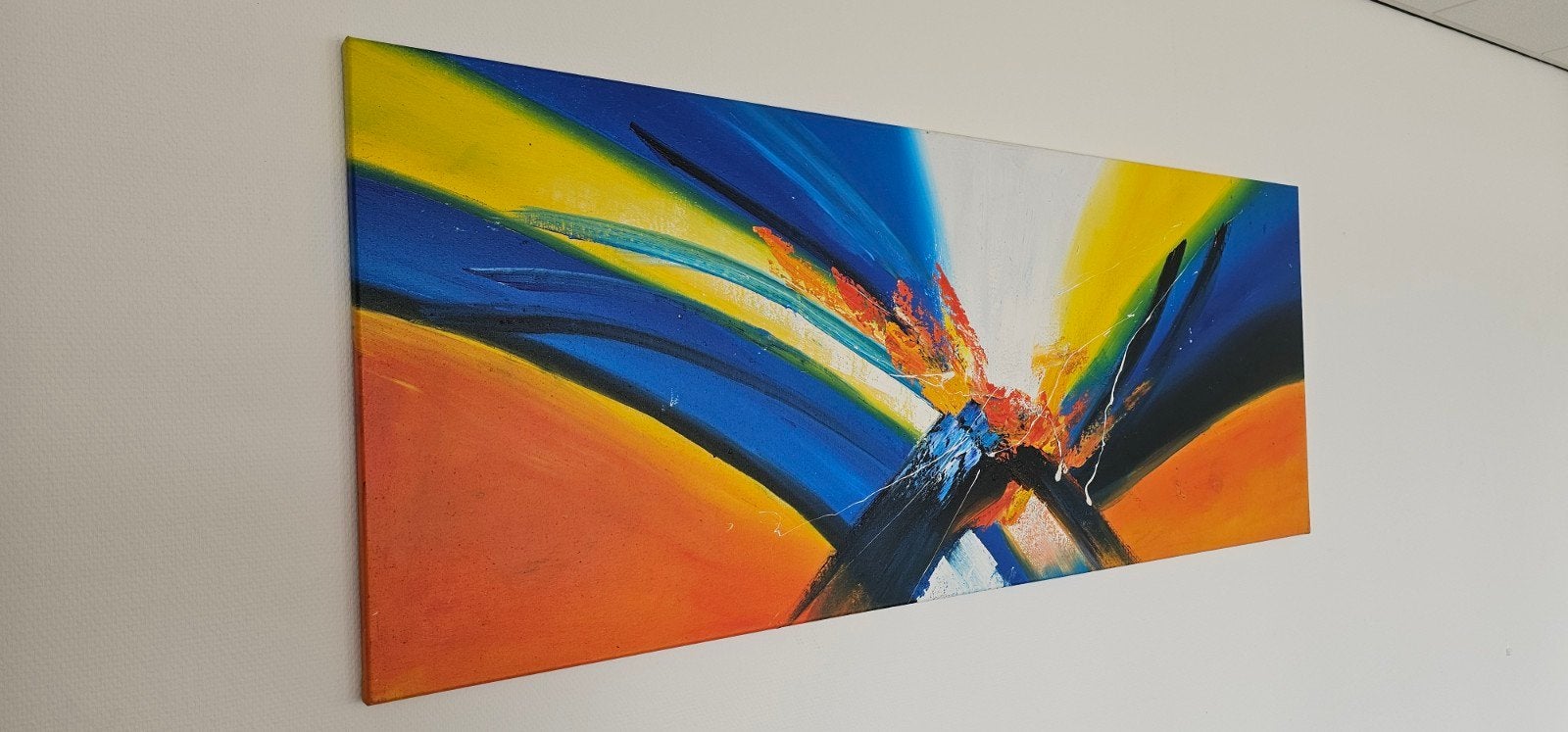 Abstract schilderij met levendige kleuren 180x70cm, Ophalen