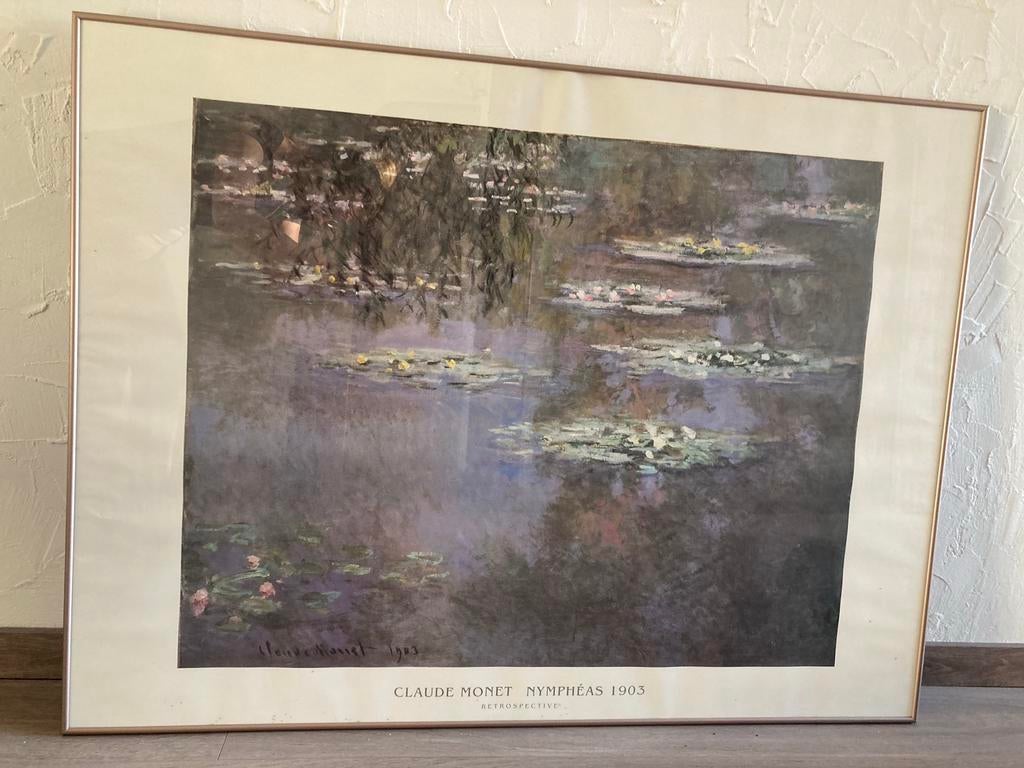 Mooie rosé gouden lijst 90x120 cm met Monet print, Ophalen, Gebruikt, Metaal of Aluminium, 75 tot 100 cm