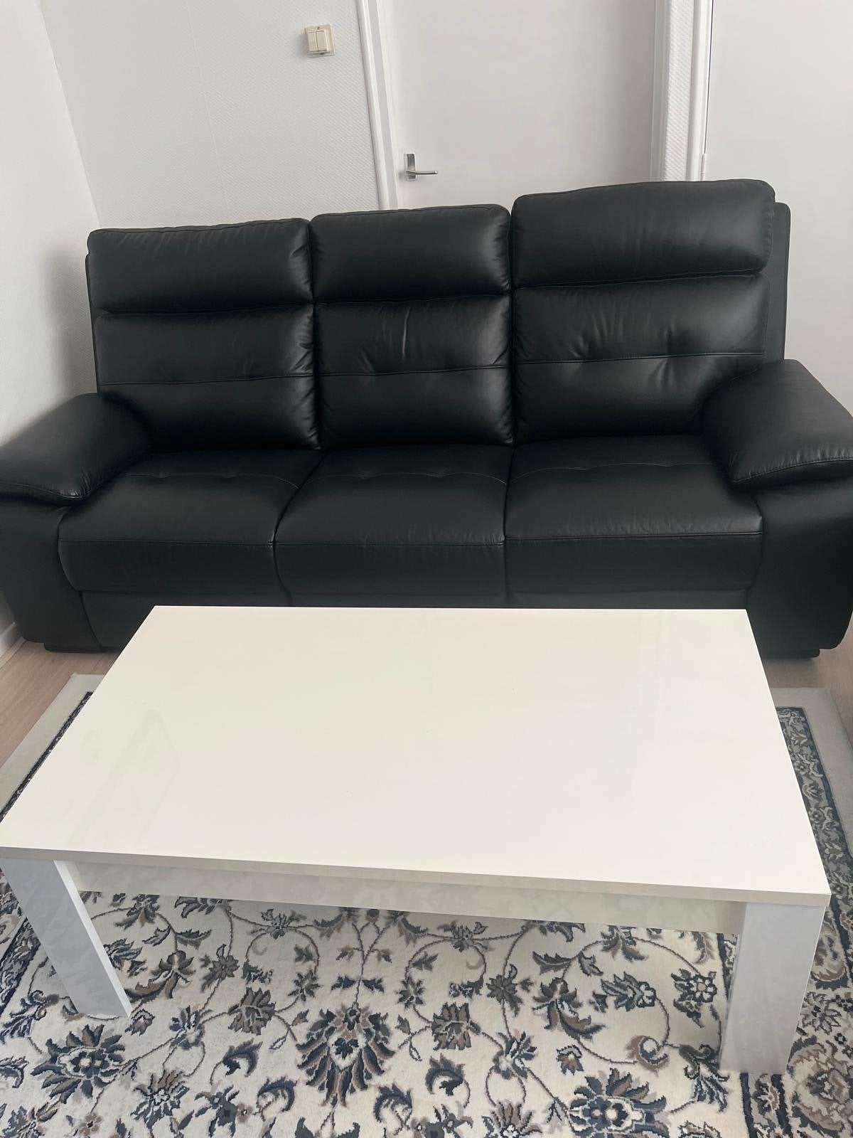 Zwarte leren bankstel (3+2+1) met relaxfunctie, Huis en Inrichting, Banken | Bankstellen, Ophalen, Gebruikt, 300 cm of meer, Rechte bank