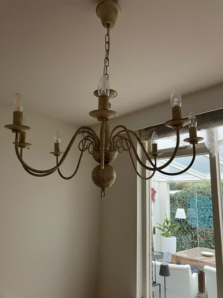 Vintage Kroonluchter met 6 Lichtpunten, Ophalen of Verzenden, Gebruikt, Metaal