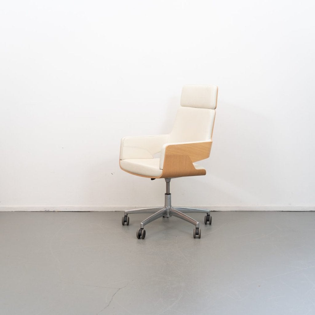 Thonet S845 Bureaustoel Hout/Creme Leer, Niet ingevuld, Zo goed als nieuw, Niet ingevuld, Niet ingevuld