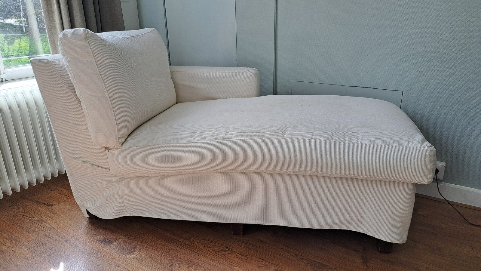 Sofa - bank - chaise longue crème ribstof, Ophalen, Gebruikt