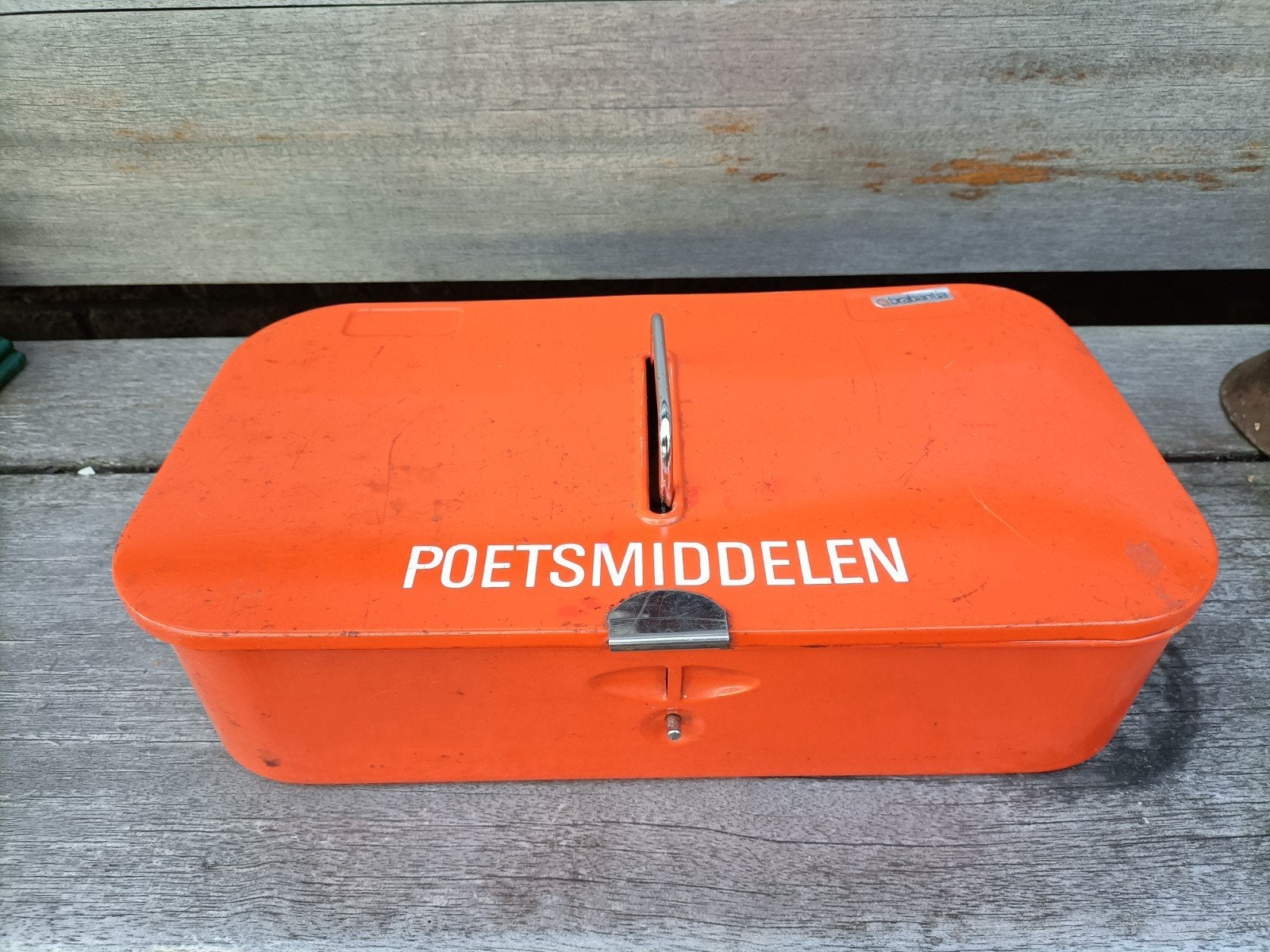 Retro oranje Brabantia schoenpoets doos. Vintage., Ophalen