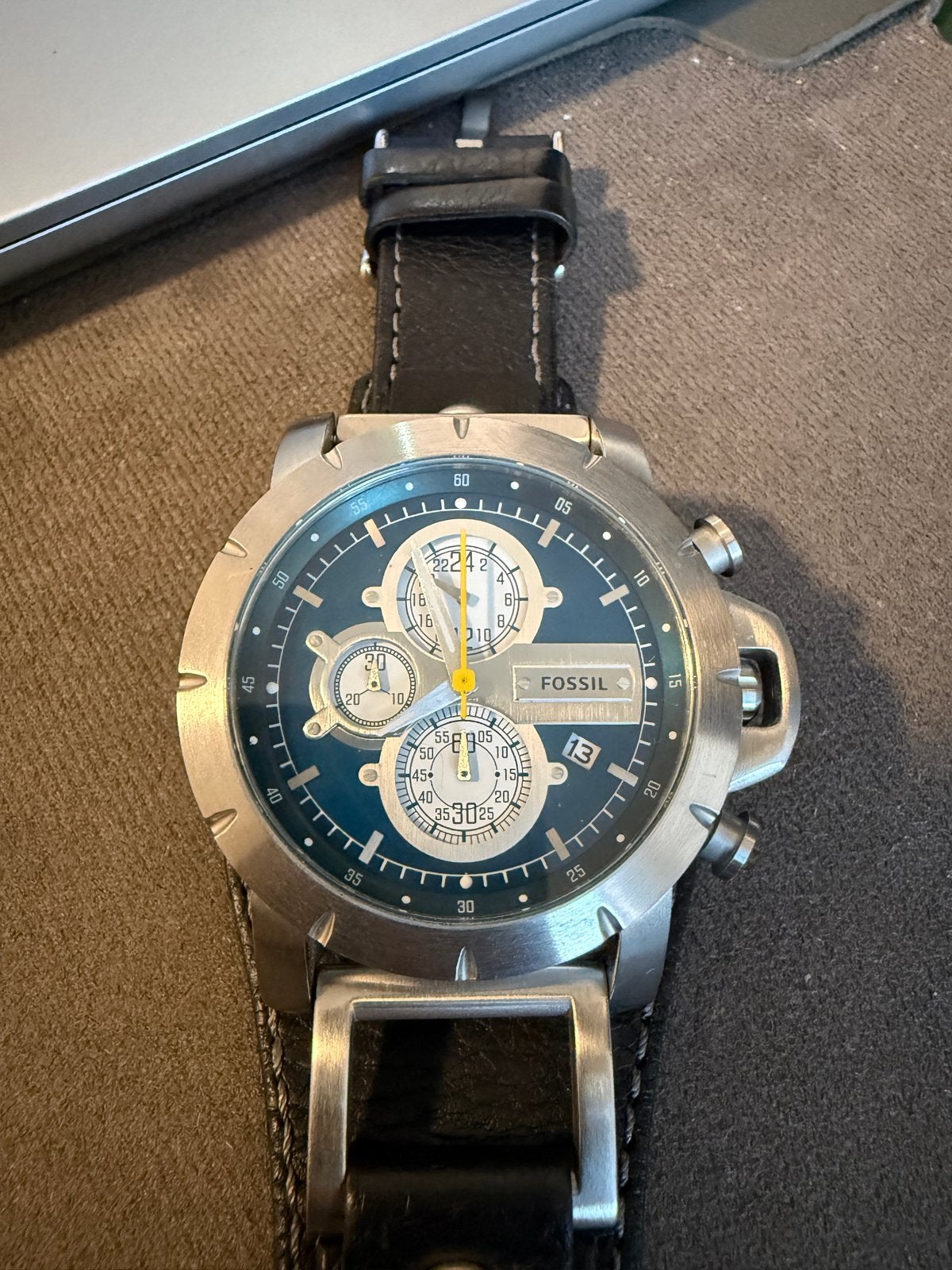 Fossil JR-1158 Herenhorloge met Chronograaf en Leren Band, Overige merken, Staal, Polshorloge, 1960 of later