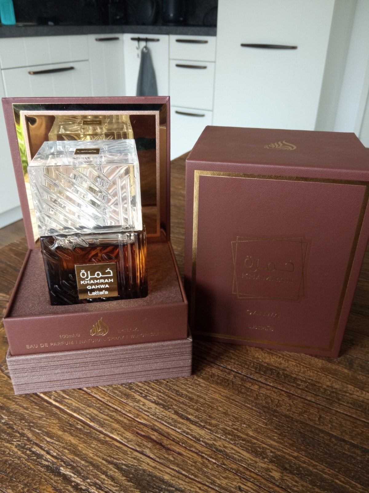 Parfum Khamrah Qahwa Lattafa, Minder dan 50 cm, 50 tot 100 cm, Ophalen of Verzenden, Zo goed als nieuw