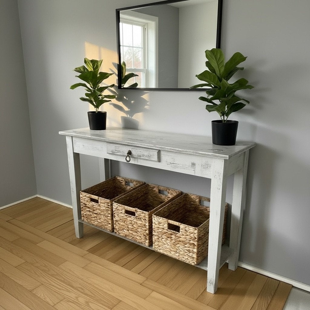 Vintage sidetable / dressoir – grijs shabby chic, Ophalen, Zo goed als nieuw, 25 tot 50 cm, Rechthoekig