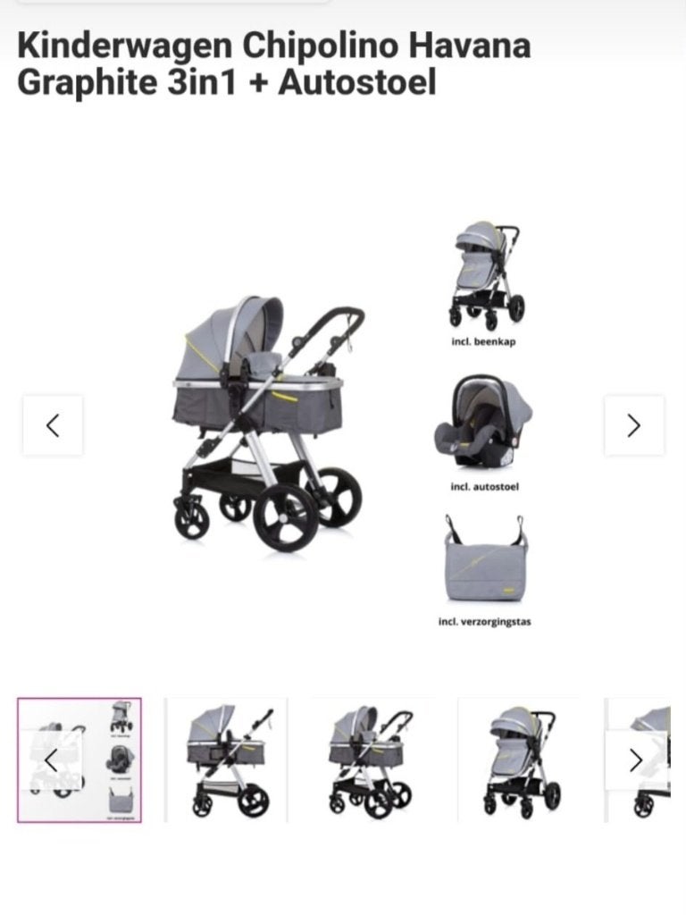 Chipolino Havana kinderwagen 3 in 1 + autostoel., Zo goed als nieuw, Combiwagen, Luchtbanden, Ophalen