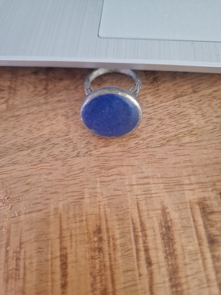 Tibetaanse ring met lapis (glad) maat 19, Ophalen of Verzenden, Zilver, Ring, Met edelsteen