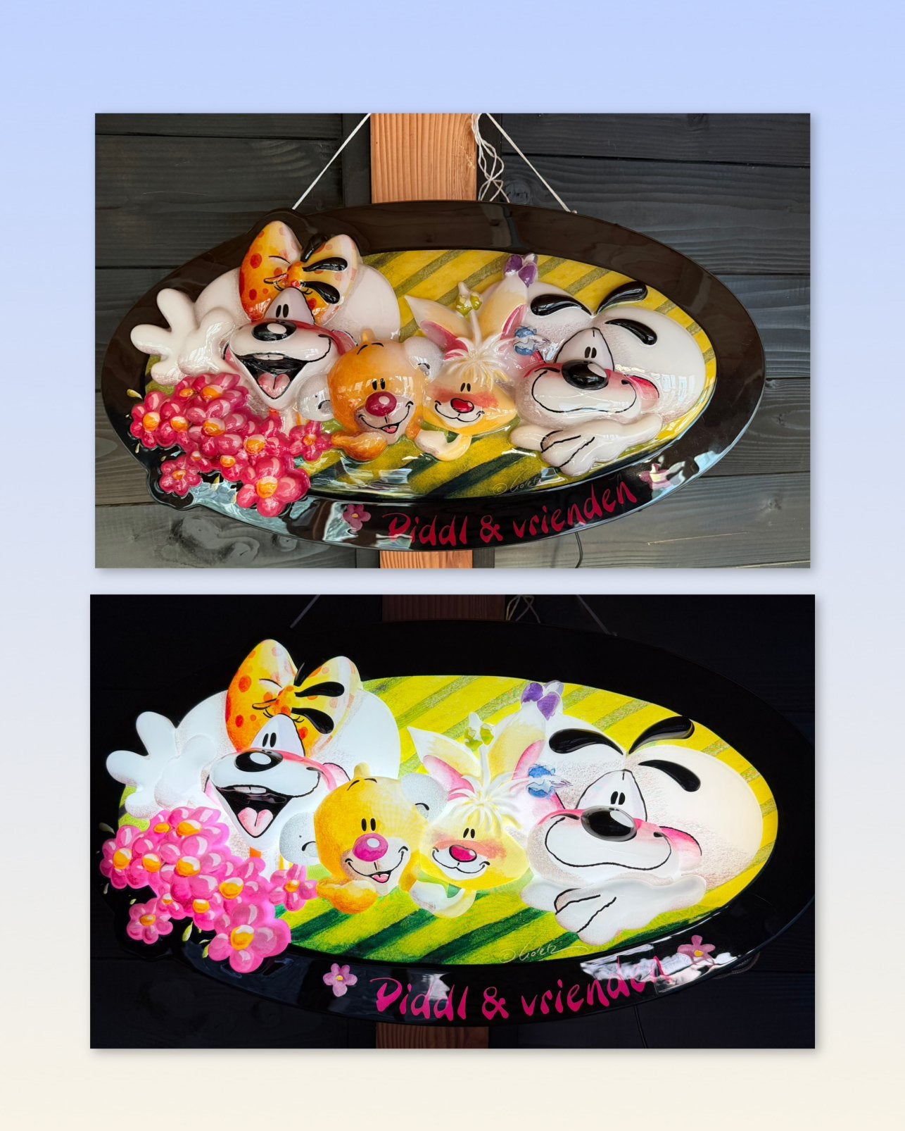 Diddl reclamebord met verlichting, Verzamelen, Diddl, Gebruikt, Overige typen, Verschillende figuren, Ophalen of Verzenden