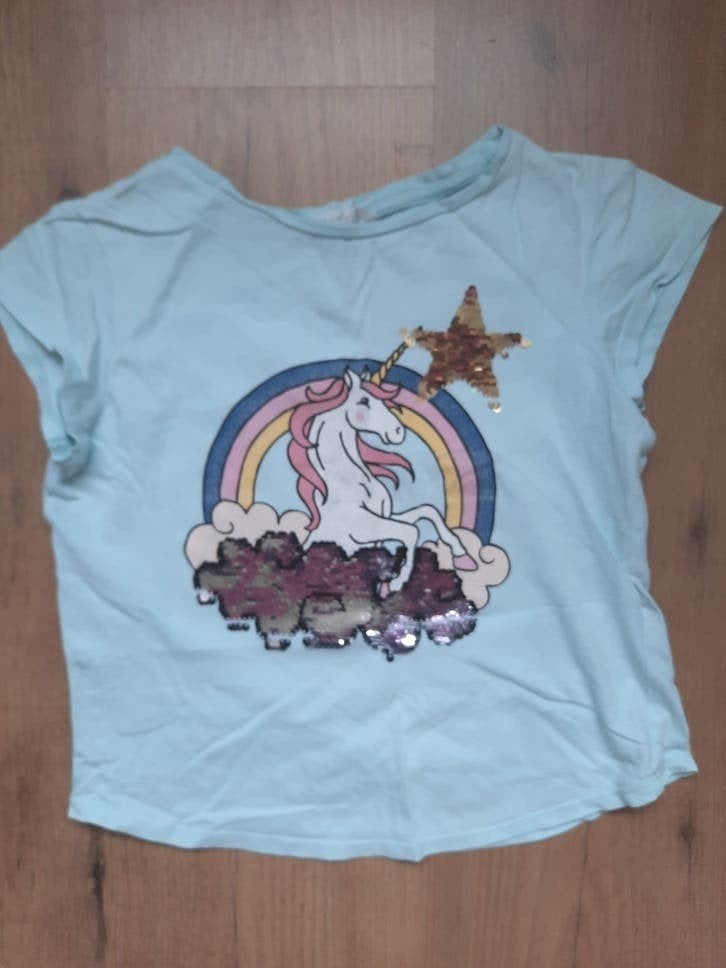 Unicorn T-shirt met pailletten maat 134, Kinderen en Baby's, Kinderkleding | Maat 134, Gebruikt, Meisje, Ophalen of Verzenden
