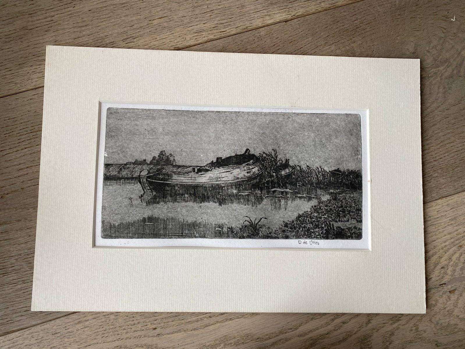 Originele Ets van Douwe de Vries, Antiek en Kunst, Ophalen of Verzenden, Gesigneerd, 29 cm, Landschap