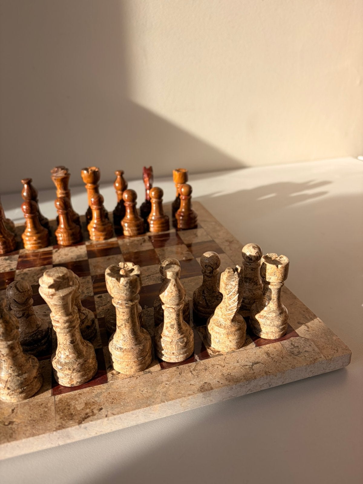Vintage marmeren schaakspel, -, Een of twee spelers, -, Nieuw