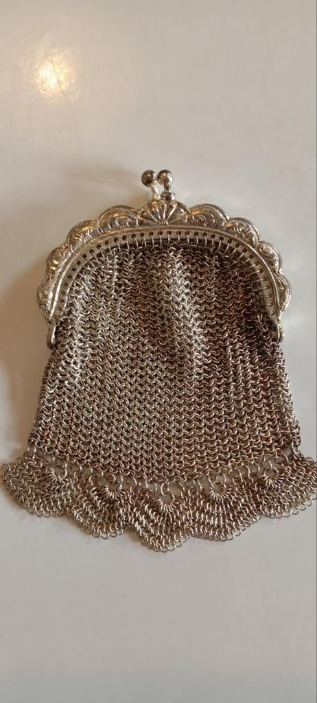 vintage verzilverd beursje portemoneetje maliënkolder, Antiek en Kunst, Ophalen of Verzenden