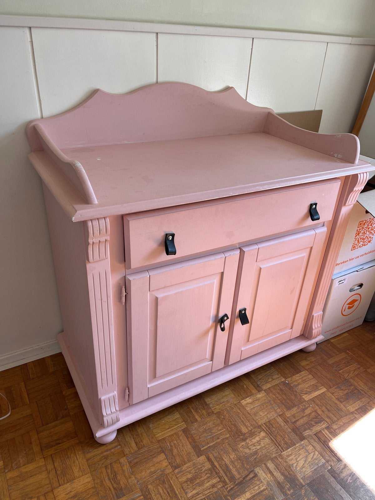 Roze vintage commode/kastje met lade en deuren, Ophalen, Gebruikt, 50 tot 100 cm, Met lade(s)