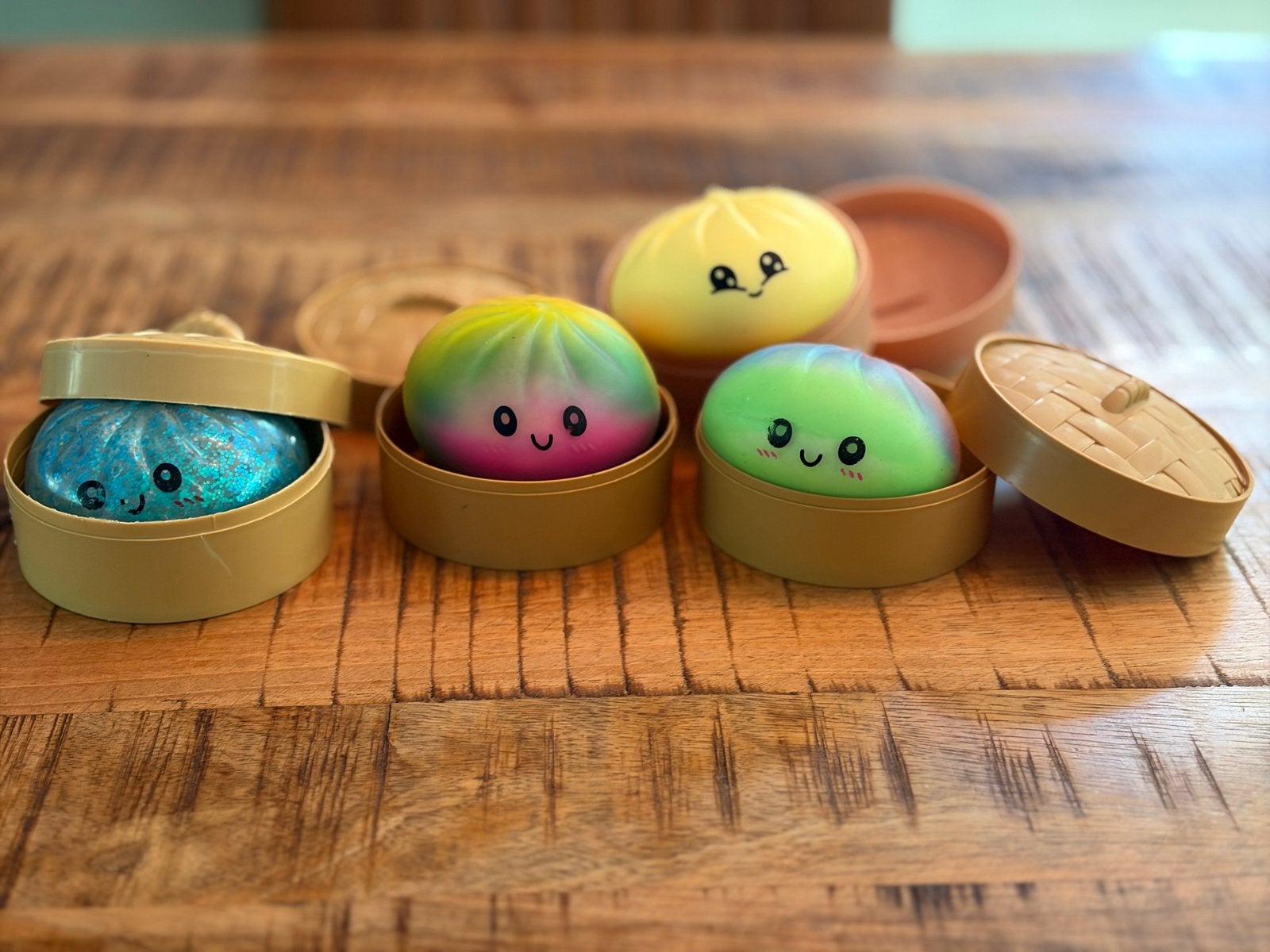 Squishy Dumpling Stressballetjes in Bamboe Stoommandje, Ophalen, Gebruikt, Jongen of Meisje