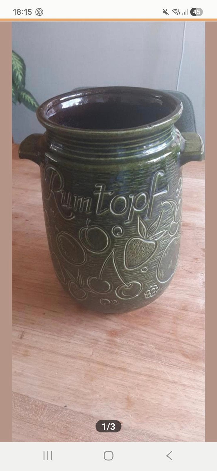 Vintage Rumtopf - Groene Keramische Pot met Fruitdecor, Antiek en Kunst, Ophalen of Verzenden