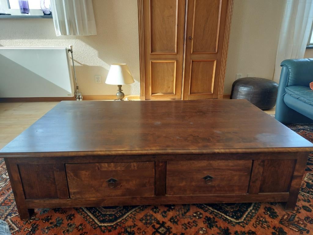 Houten salontafel (vlekjes op het blad) rechthoek., Huis en Inrichting, Ophalen, Gebruikt, 100 tot 150 cm, 50 tot 100 cm
