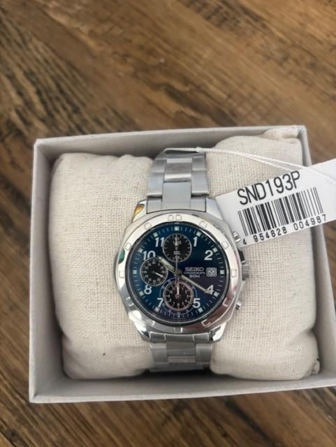 Seiko horloge SND193P Blue Chronograph Men's Watch NIEUW, Staal, Polshorloge, Nieuw, Ophalen of Verzenden