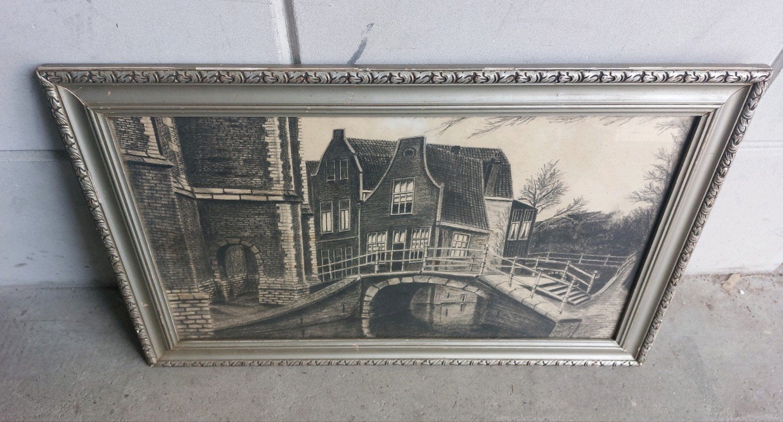 Kerkstraat Oude kerk Delft Prent Tekening, Ophalen of Verzenden