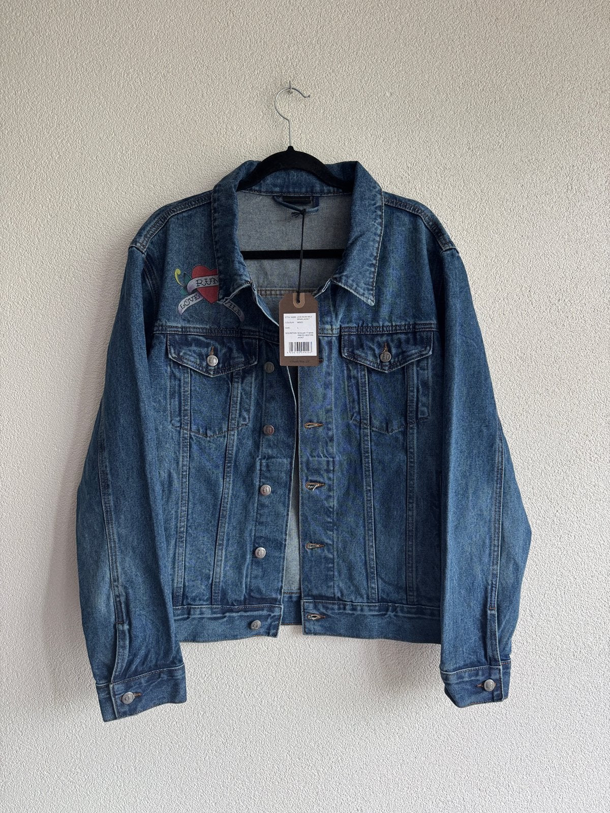 Ed Hardy Y2K graphic print denim trucker jacket, Maat 52/54 (L), Ed Hardy, Blauw, Ophalen of Verzenden