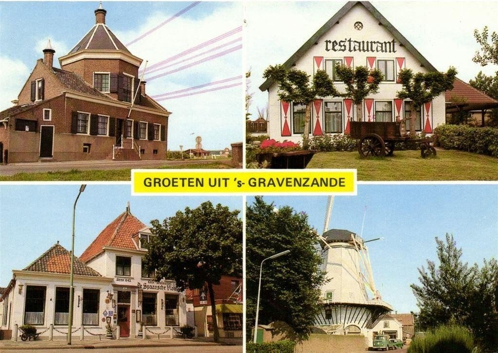 Groeten uit s Gravenzande - 4 afb, o.a. molen - 1989 gelopen, Verzamelen, Ansichtkaarten | Nederland, Ophalen of Verzenden, 1980 tot heden