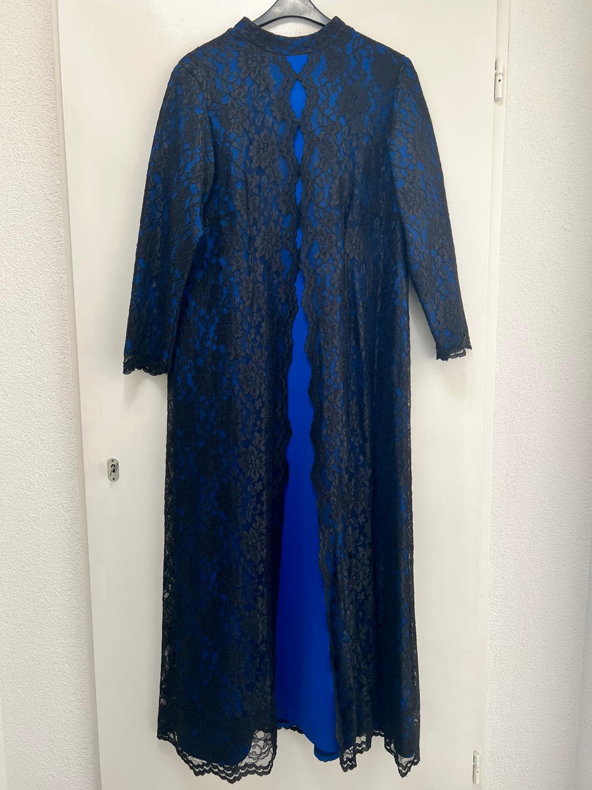Blauw/zwarte kanten avondjurk, Ophalen, Galajurk, Blauw, Maat 46/48 (XL) of groter
